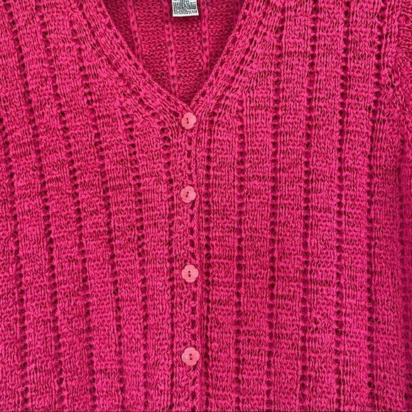 Sigrid Olsen Fuchsia V-neck Button Front Short Sleeve Sweater Top Size Small - Picture 10 of 11